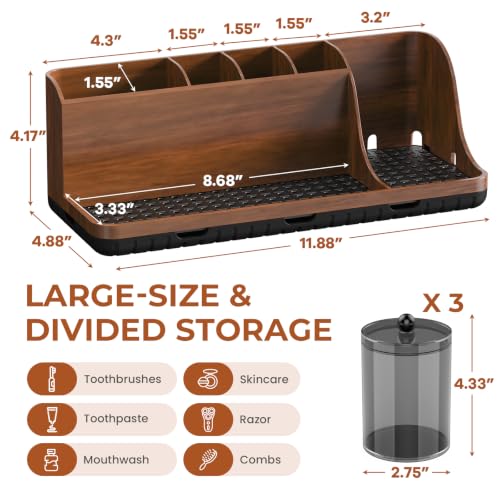 Bathrooms Toothbrush Holder Set with 3 PCS Qtip Holder (Brown - Image 7