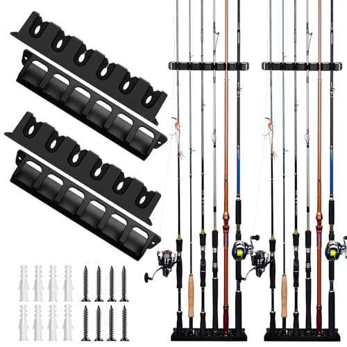 2-Set Vertical Fishing Rod Holders Wall-Mounted Holds 12 Rods - Image 2