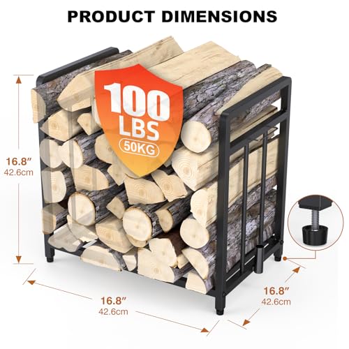 15.5" Compact Firewood Rack with Fire Blower, Black - Image 4
