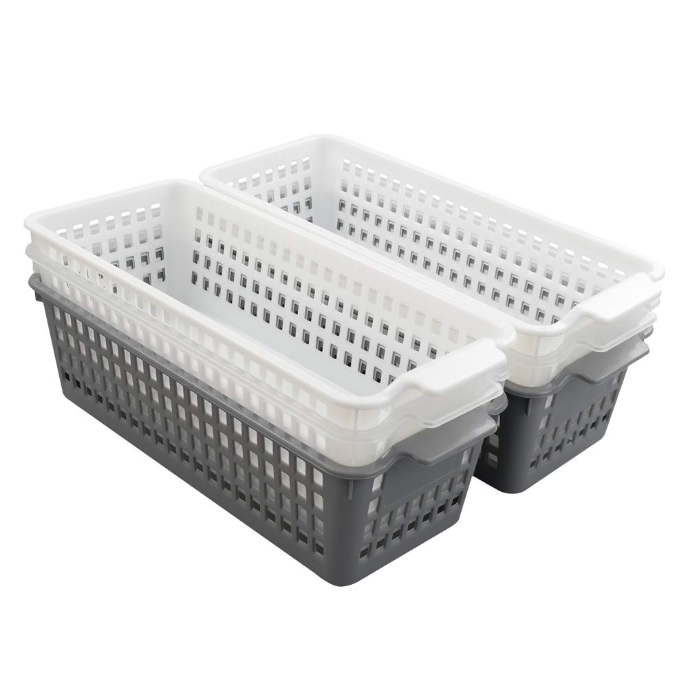 6-Pack Slim Plastic Storage Baskets Bin, Rectangle Basket Set - Image 1