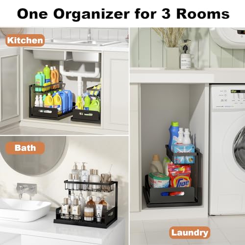 REALINN Under Sink Organizer, L-Shaped 2 Tier Pull Out Cabinet - Image 7