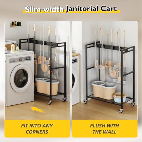BORISI Broom And Mop Holder, Movable Broom Closet Storage Cabinet - Image 6