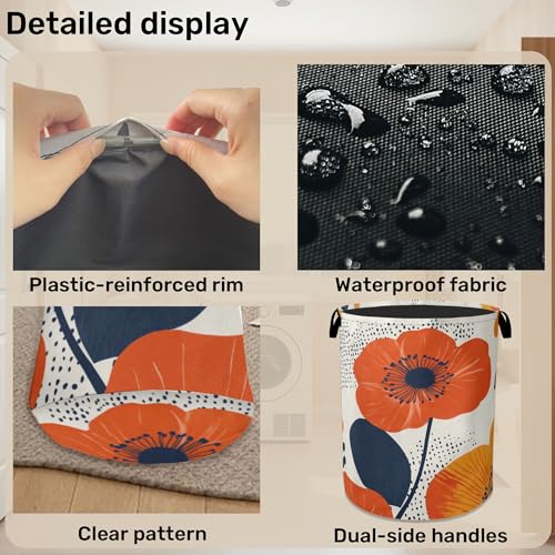 Modern Minimalist Red Flowers Foldable Canvas Laundry - Image 6