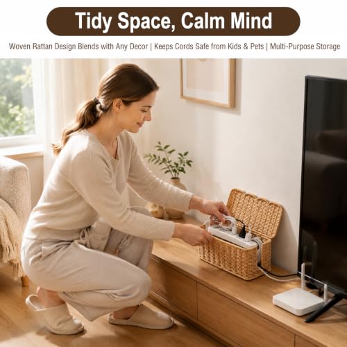 Cable Management Box, Handmade Scalloped Rattan Cable Organizer - Image 6