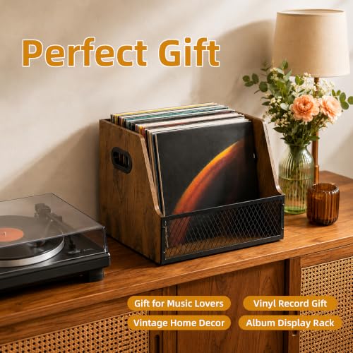 Vinyl Record Storage Crate for 60+ Records, Wooden Record Holder - Image 8