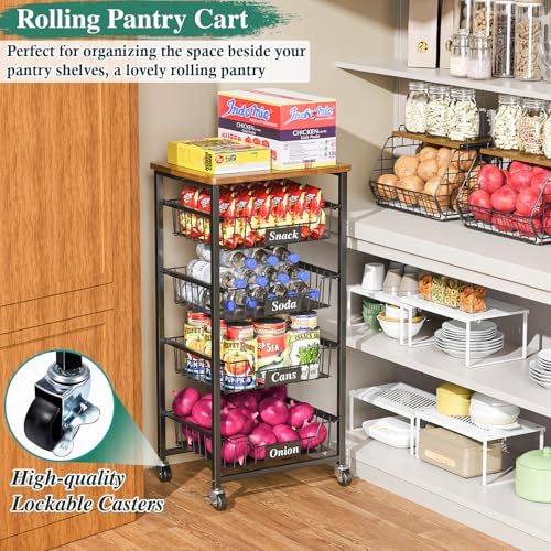 OKZEST 5-Tier Kitchen Storage Cart with 4 Upgraded Drawer Basket - Image 5