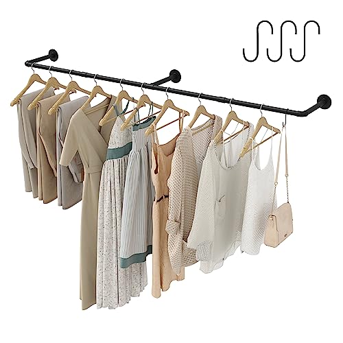 Industrial Pipe Clothes Rack with 3 Hooks, 72’'L Wall - Image 2