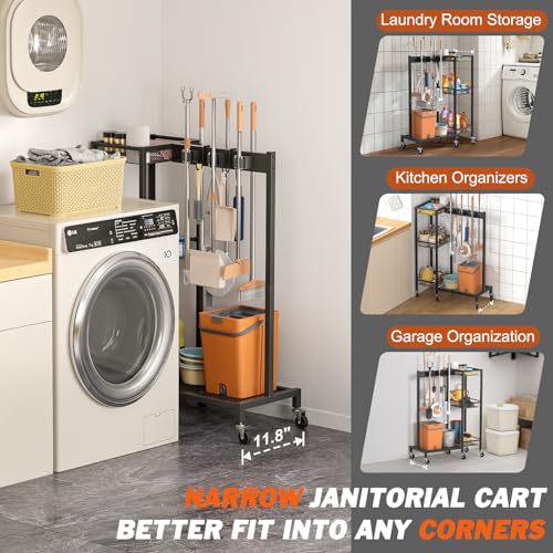 Broom Holder with Cleaning Supplies Organizer, Broom Closet - Image 4