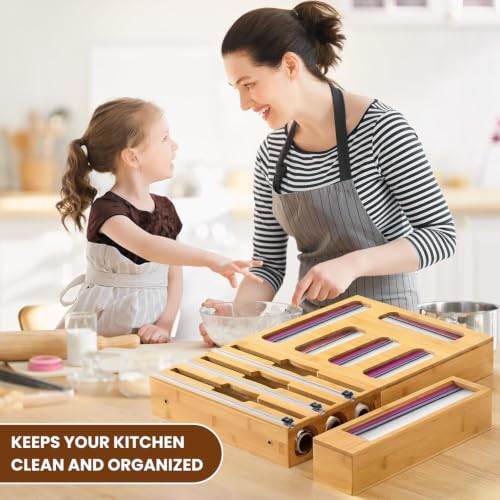 9 in 1 Bamboo Kitchen Drawer Storage Bag Organizer with Cutter - Image 8