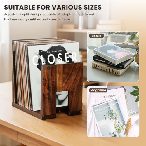 Vinyl Record Storage Stand, Solid Acacia Wood Album Holder - Image 5