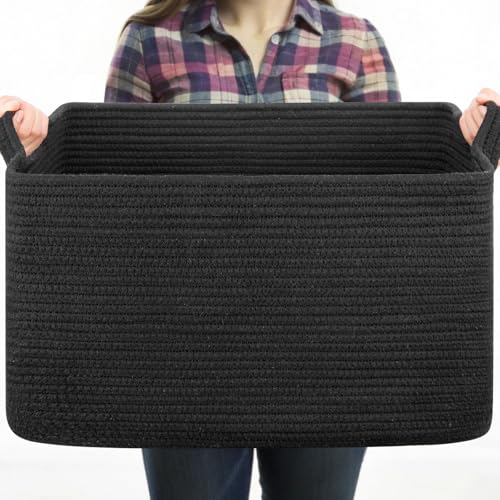 OIASKET Large Blanket Basket, Black Blanket Storage Living Room - Image 2