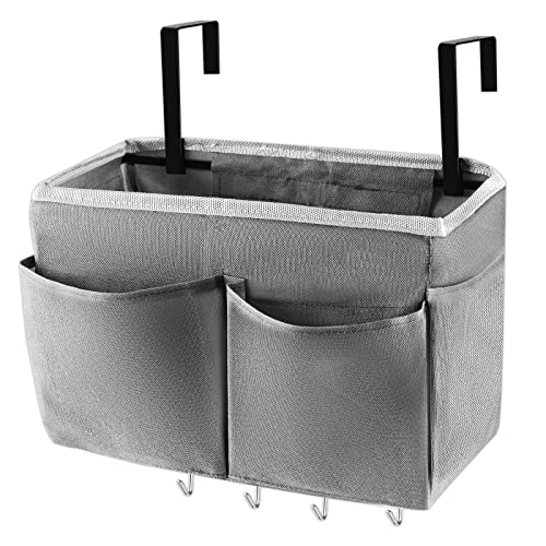 Bedside Caddy Organizer 5 Pockets and 4 Hooks for Bunk Bed Grey - Image 2