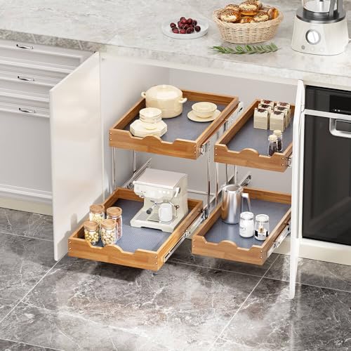 OCG 2 Tier Pull Out Drawers For Cabinets, Double Tier Slide out - Image 7