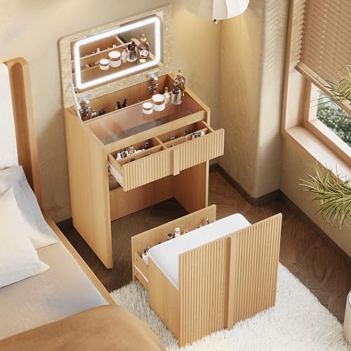 Compact Makeup Vanity Desk with Flip Top Mirror,3 in 1 Vanity - Image 6