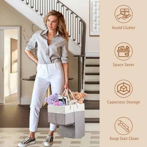 Stair Basket,1pc Gray Foldable with Handle for Wooden & - Image 6
