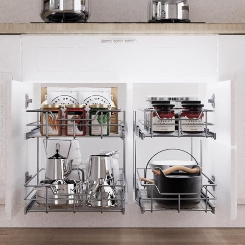2 Tier Pull Out Cabinet Organizer 11" W X 22" D, Chromed - Image 7