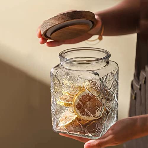 Vintage Glass Airtight Storage Jar Set of 2, With Airtight Wood - Image 6