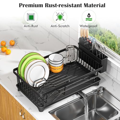 Kmiectse Dish Drying Rack for Small Kitchen Counter with Utensil - Image 5