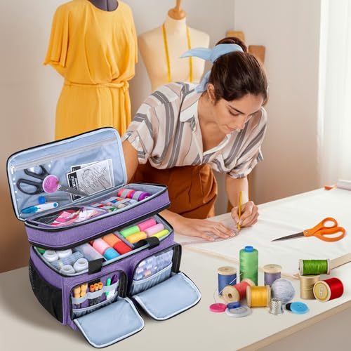 Large Sewing Organizer Bag with an Individual Pouch, Purple - Image 3
