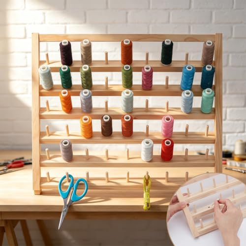 WADORN 2 Set Wooden Thread Holder 108 Spool Rack Rustic - Image 3