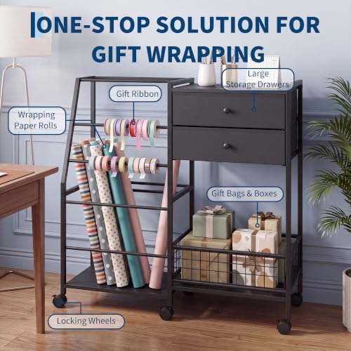Rolling Gift Wrap Station with Drawers, 3 Tier Gift - Image 6