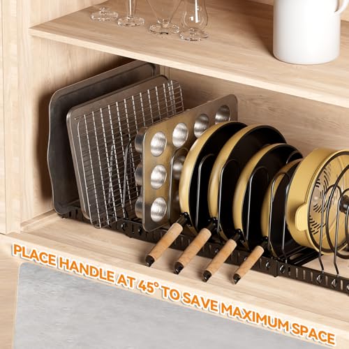 Pot and Pan Organizer Rack for Cabinet, 3 Expandable Pot Lid - Image 7