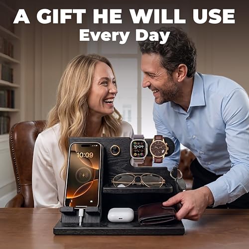 TESLYAR Wood Phone Docking Station for Men - Desk or Nightstand - Image 3