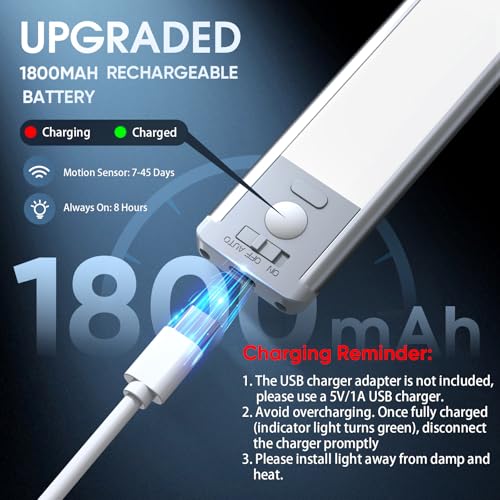 MCGOR 10inch Under Cabinet Lighting, 2 Pack Rechargeable Motion - Image 6