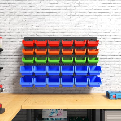 Wall Mounted Storage Bins Parts Rack 4 Colors Garage - Image 7