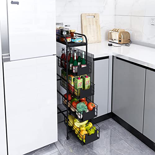 WHIFEA 5 Tier Slim Rolling Cart with Pull-Out Drawers - Image 4