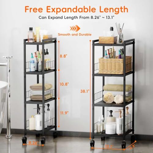 Expandable Slim Storage Cart with Wheels, 4 Tier Narrow Metal - Image 3