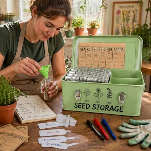 Seed Storage Box – Metal Seed Packet Organizer with Garden - Image 3