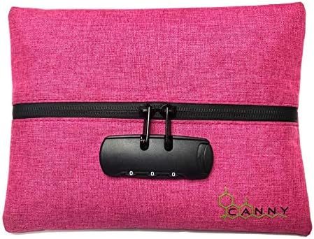 CANNY Mid-Zip Smell Proof Bag – Large Odor Eliminating Travel Pouch. Smell Proof Container with Lock – Medicine Stash Case with Bamboo Charcoal and Activated Carbon (Pink)