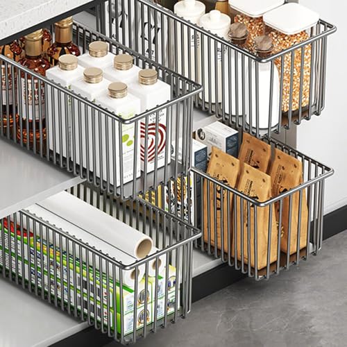 Pull Out Cabinet Organizers 2 Pack, Black Metal Storage Basket - Image 7