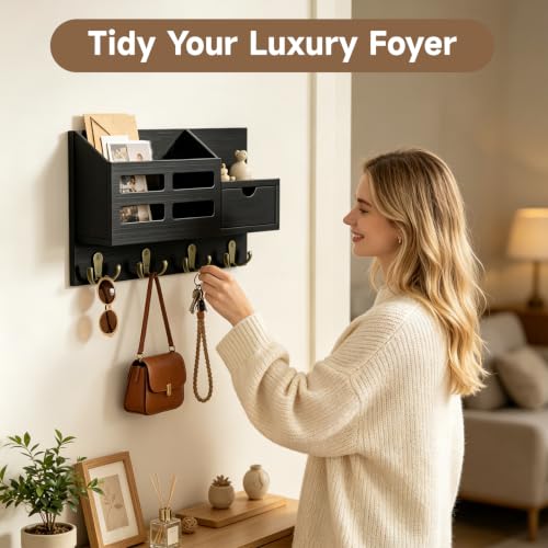 Key Holder Wall Mount Black Key Holder with Drawer& Mail Slot - Image 3