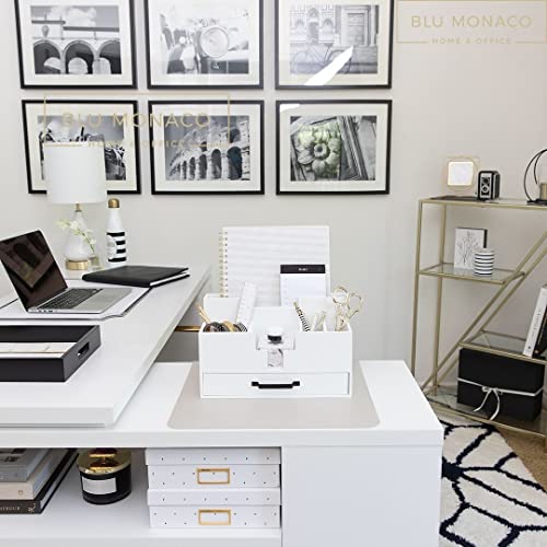 BLU MONACO | White Wood Desk Organizer with Drawer | Compact - Image 3