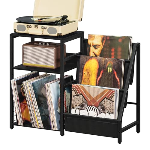 LELELINKY Black End Table,Record Player Stand with Vinyl Storage - Image 2