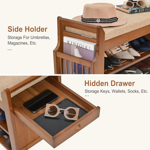 Shoe Bench with Hidden Drawer and Side Holder, 2 Tier - Image 6