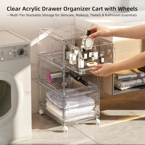 Large Clear Storage 3 Drawer Organizer with Wheels for Closet - Image 5