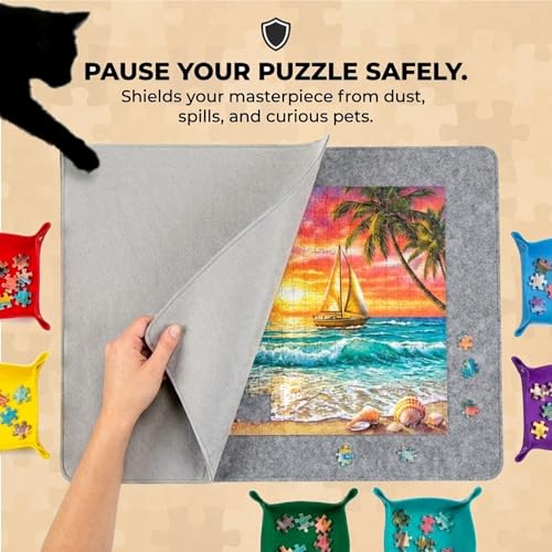 1000 Piece Felt Puzzle Board with Cover - Folding Table, 6 Trays - Image 7