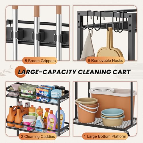 Broom Holder with Cleaning Supplies Organizer, Broom Closet - Image 5