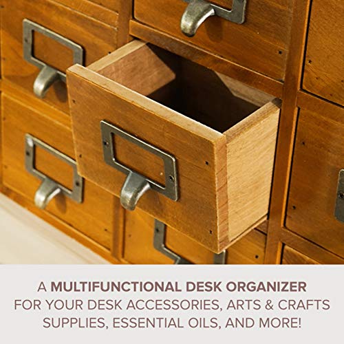 Card Catalog Desk Drawer Organizer - Wooden Storage Box with 16 - Image 7
