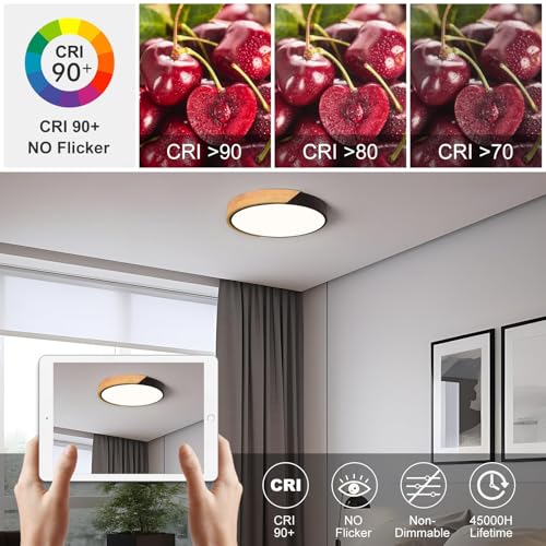 Modern LED Ceiling Light, Minimalist Wood Flush Mount Ceiling - Image 3