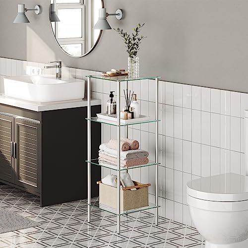 HOOBRO Glass Shelf, 4 Tier Bathroom Standing Shelf Unit - Image 5
