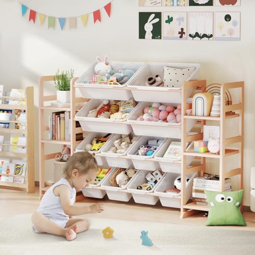 Wooden Toy Storage Organizer with 6 Shelves and 12 Bins, Toy - Image 7