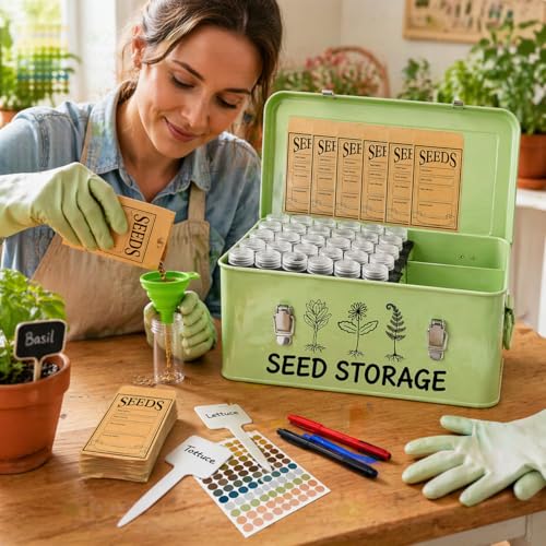 Large Metal Seed Storage Organizer Box with Lid | Home Organization - Image 3