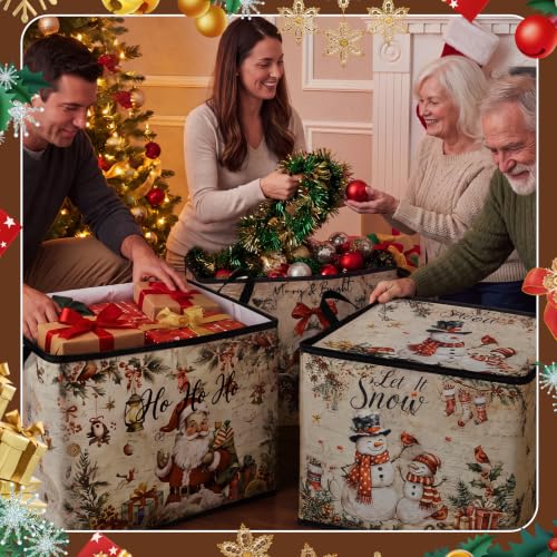 3 Pack Vintage Christmas Storage Bins with Lid Basket for Gifts - Image 6