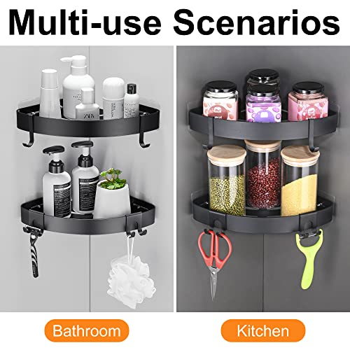DUFU Adhesive Corner Shower Caddy with Hooks, Black, 2 Pack - Image 6