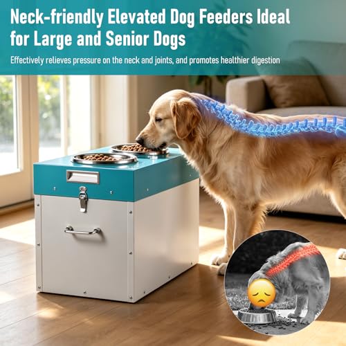 45 lbs Dog Food Storage Container with 2 Elevated Dog Bowls - Image 3