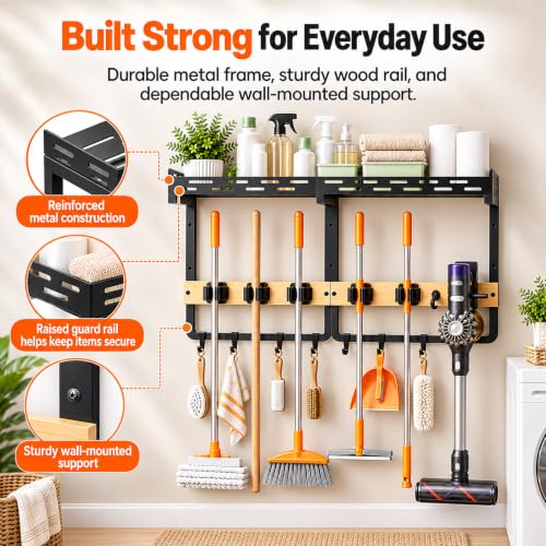 Broom Holder Wall Mount, Mop Organizer with Cleaning Tools - Image 7